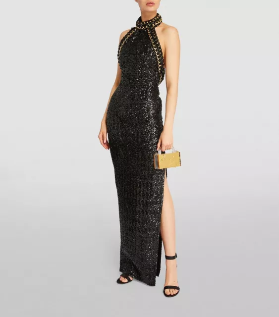 *BALMAIN* Sequin-Embellished Chain Link Halterneck Gown NWT FR 36 3