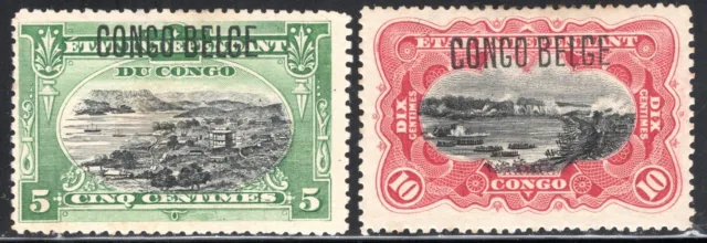 Belgian Congo Stamp Scott #31 & 32, 5c & 10c, Overprint, OG, MLH, SCV$24.75