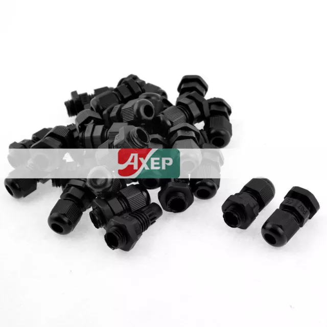 A● 30 Pcs PG7 Waterproof Connector Gland Black for 4-7mm Diameter Cable