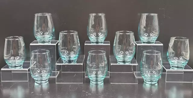 (10) Libbey Tempo Aqua Flat Juice Glasses Set Vintage Tumblers Bar Ware MCM Lot