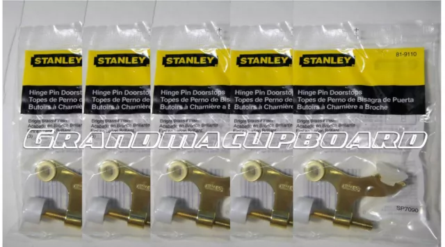 Stanley Hinge Pin Doorstop Model 81-9110 Brass Finish Adjustable Hardware 5 Pack