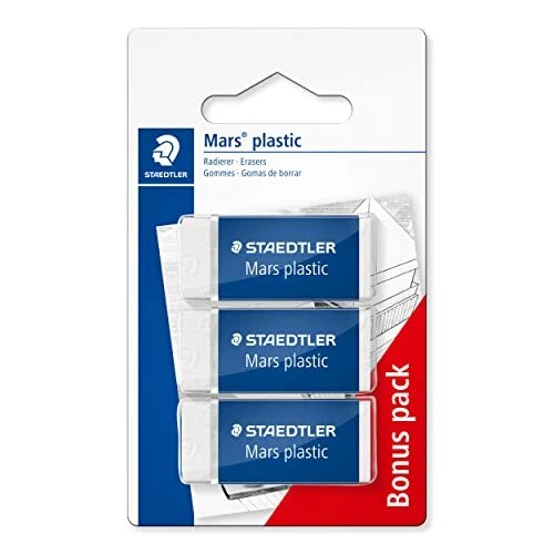 Staedtler - Mars Plastic - Blister De 3 Gommes - Blanc