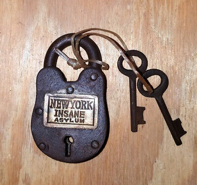 New York Insane Asylum Cast Iron Working Lock With 2 Keys Rusty Antique Finish