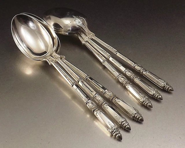Lot De 6 Petites Cuillères à Café Rétro – Métal Argenté Sculpté, Strass, 11 Cm