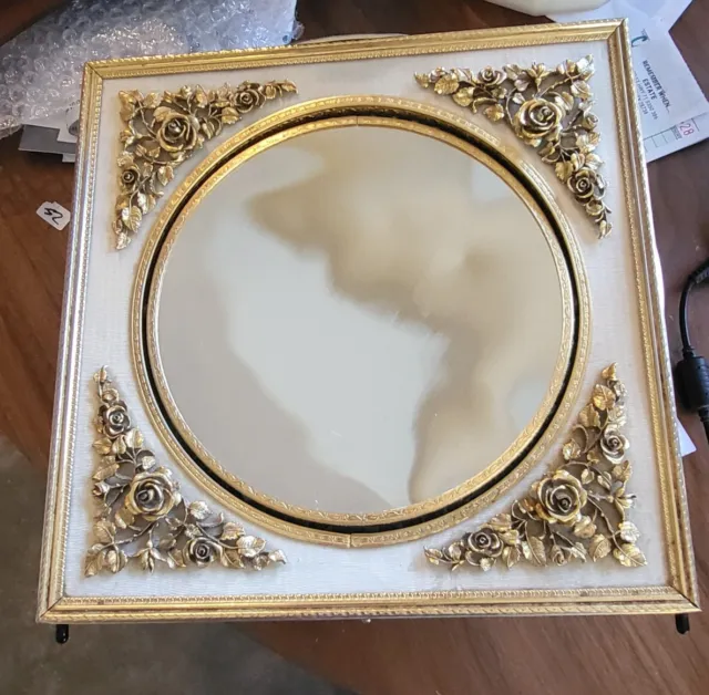 Vintage Square Gold Gilded 3D Roses 11" x 11" Hollywood Regency Mirror 2-Sided