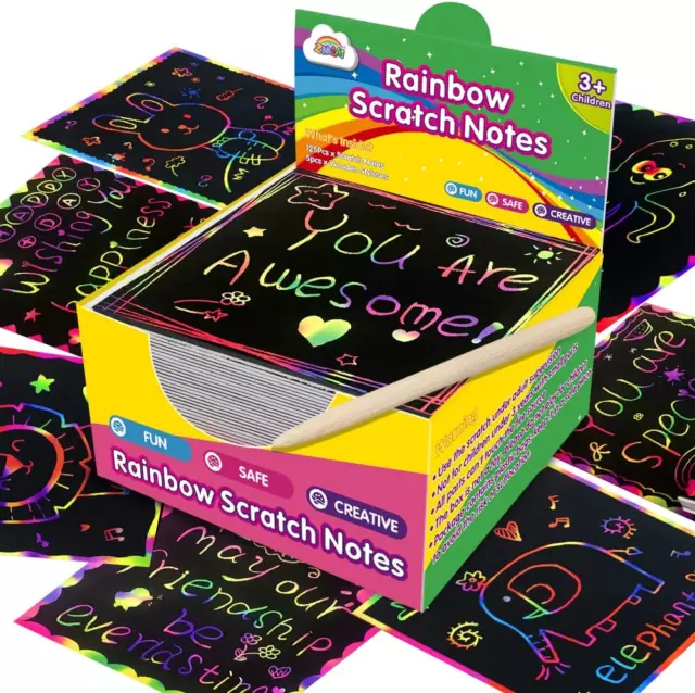 Rainbow Scratch Mini Art Notes - 125 Magic Scratch Paper Note Cards for Kids Toy