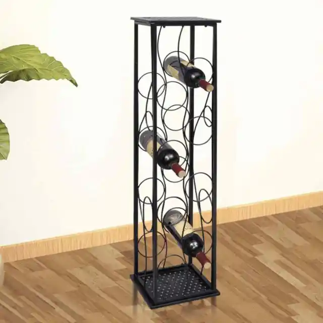 Metal Wine Rack 8 Bottles Storage Kitchen Bar Wall Shelf Holder Cellar Black