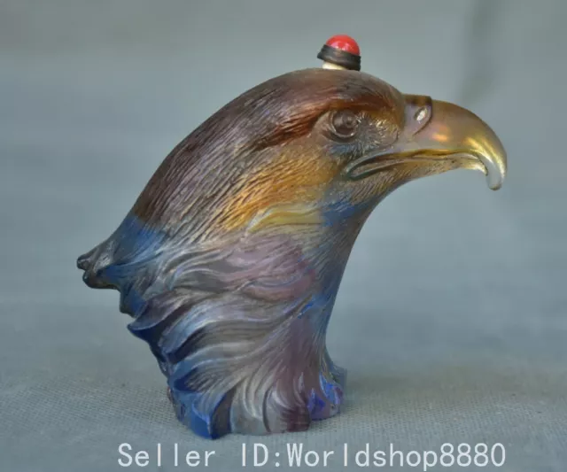 4" Ancient  Chinese Coloured Glaze Painted Fengshui Eagle Bird Head Snuff Bottle