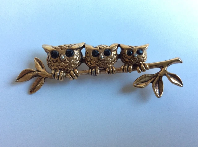 Broche Vintage Chouette/hibou – Métal Argenté Et Strass, XXème, Occasion