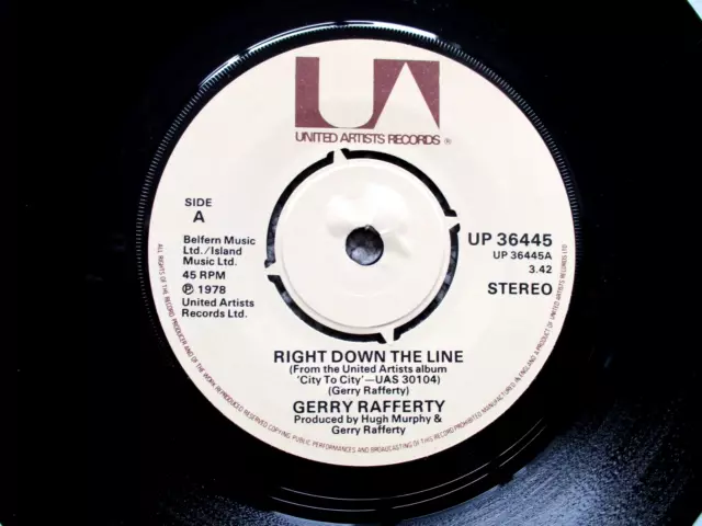 Gerry Rafferty - Right Down The Line / Island - 7"  Single  Near Mint.