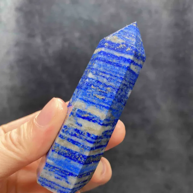 100g/87.3mm Natural Lapis Lazuli Quartz Crystal Wand Point Tower Reiki Healing