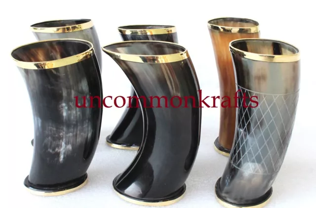 Set of 6 handmade Viking Drinking Horn mug cups 6" for ale beer wine mead gift