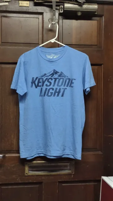 Keystone Light Beer Short Sleeve T-Shirt Light Blue Size Men's Size M Medium