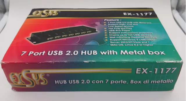 EXSYS EX-1178 USB 2.0 7-Port Metall Hub mit Netzteil 5V/4A