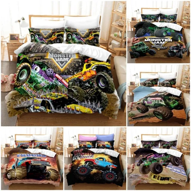 Monster Jam Trucks 3D Duvet Cover Bedding Set+Pillowcase Single Double King Gift