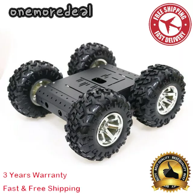 4WD Smart Robot Car Chassis Kit Aluminum Alloy Black Wheels +12V Motors #om12