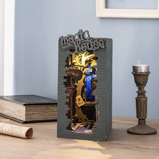 Roroom DIY Book Nook Kit, DIY Dollhouse Booknook Bookshelf Insert Decor  Alley,with Music Box 3D Wooden Puzzle with Sensor Light Book Nook Bookshelf