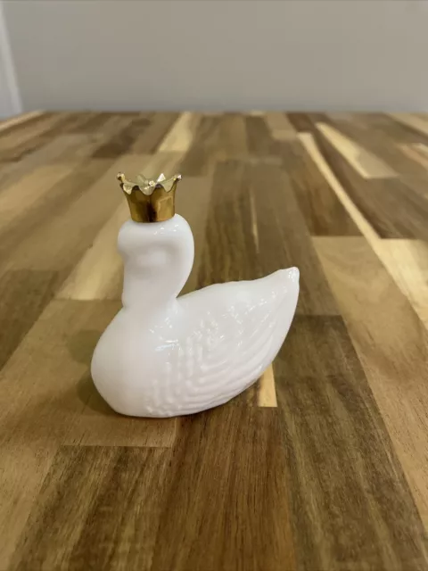 Vintage Avon Milk Glass Swan Gold Crown Cologne Bottle, Empty