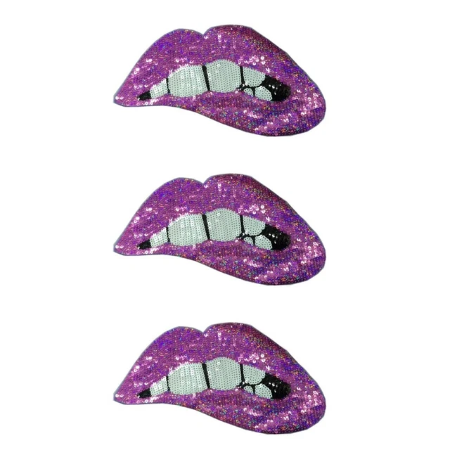 3 stücke Mund Patches Nähen auf Lippen Pailletten Patches bestickter Abzeichen