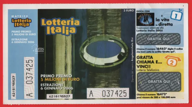Biglietto Lotteria Italia Di Capodanno Anno 2005 Con Matrice