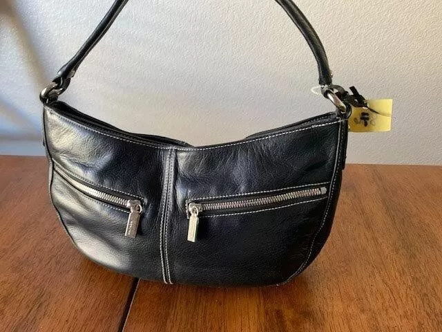 Perlina Black Bag Genuine Soft Leather Hobo Purse Handbag Shoulder New York