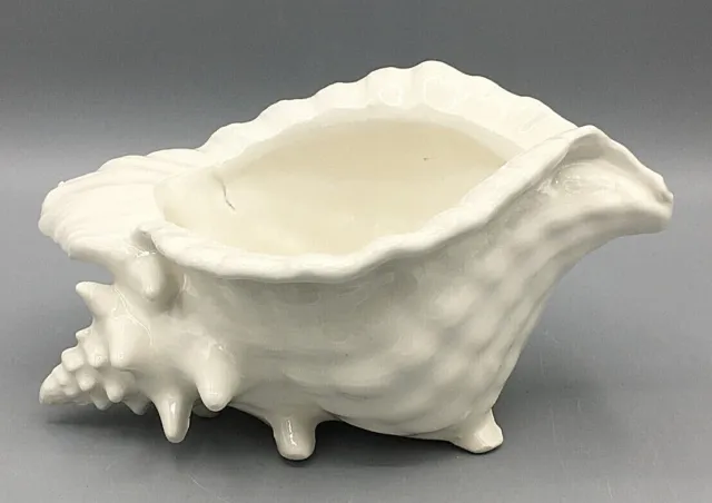 White Ceramic Conch Shell Planter Decorator Piece