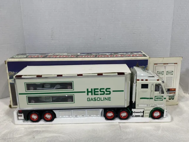 2003 Hess Toy Truck And 2 Race Cars Vintage Collectible Die Cast Truck