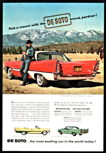 1957 DESOTO Fireflite 2-door Sportsman Fiesta Red & White Classic Car Photo AD