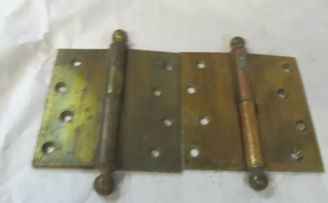 Pair Vintage Brass  Heavy Duty Cannonball Tip Door Hinges 4.5" X 4.5"