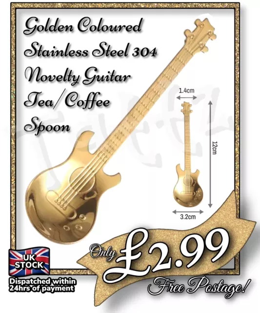 Golden Coloured Stainless Steel 304 Novelty Guitar Tea/Coffee Spoon