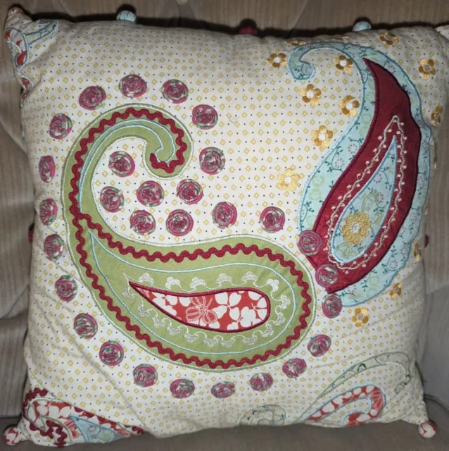 Paisley Colorful Bohemian  Throw  Pillow Pier One Green Red Blue