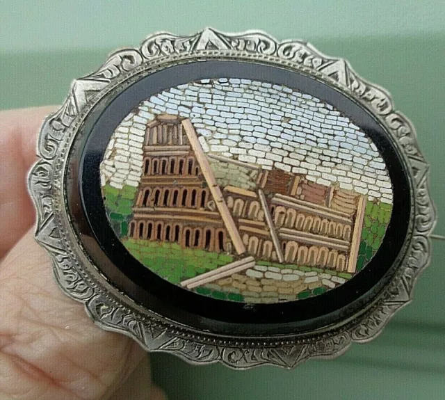 Vintage Silver Micro Mosaic Italian Brooch - Colosseum Rome c.1890/1900