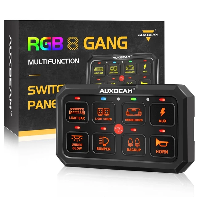 AUXBEAM 8 Gang RGB Light Switch Panel Toggle Circuit Relay System SUV Pickup