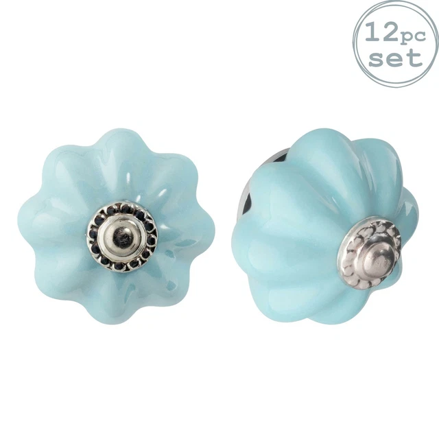 12x Bleu Bloc 4.5cm Floral Céramique Boutons de Tiroir Armoire Poignées de Porte