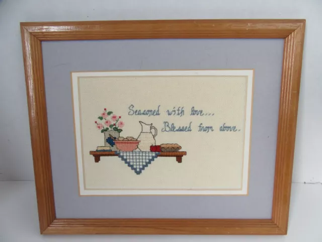 Finished Cross Stitch Country Shelf Pie Pitcher Completed Framed 9x11
