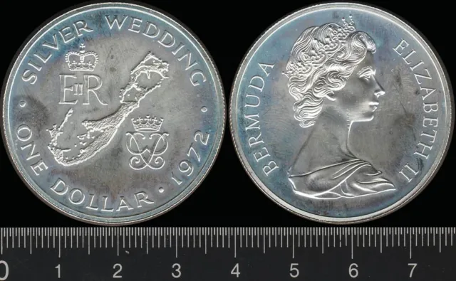 Bermuda: 1972 One Dollar Queen Elizabeth II Silver Wedding QEII $1