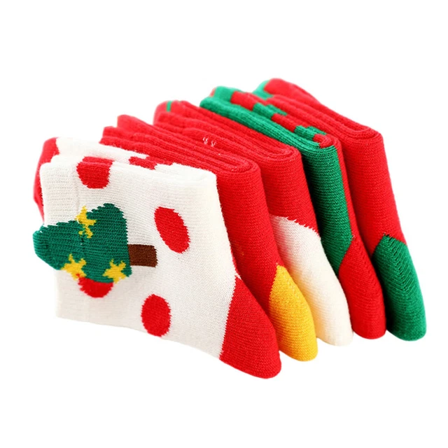 5 Pairs kids novelty socks Chauffe-pieds D'hiver Le Père Noël Sandales À Glissiè