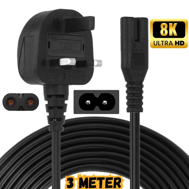 Cavo Di Alimentazione A Figura 8 Bianco &ndash; 2m, 3m O 5m, IEC C7, 10A, 240V