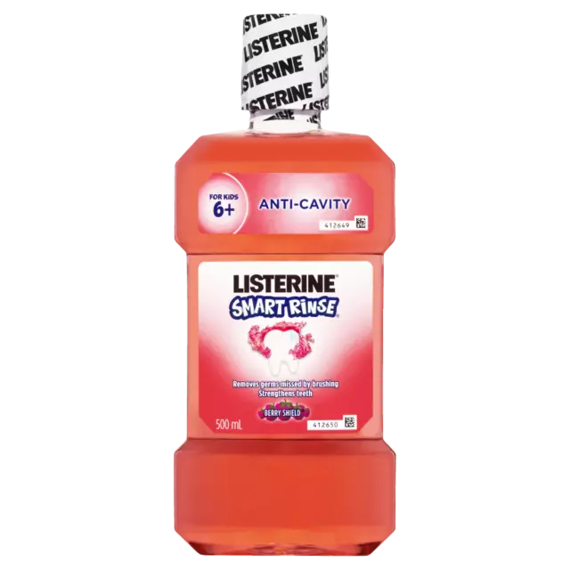 Listerine Smart Rinse Mouthwash 500mL Anti-Cavity Strengthens Teeth Kids Aged 6+