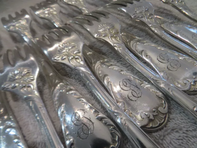 1900 French silver-plated 12 dinner forks Christofle Old Marly Chrysanthemum GP