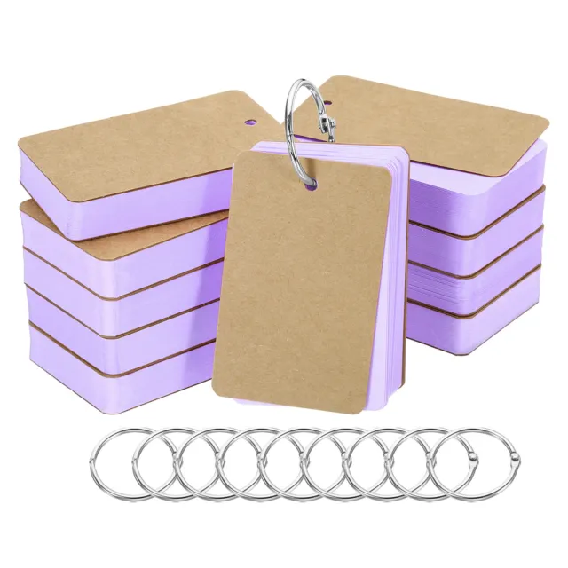 3.5" x 2" Blank Flash Cards with Rings Study Card Index Cards Note Purple 500pcs