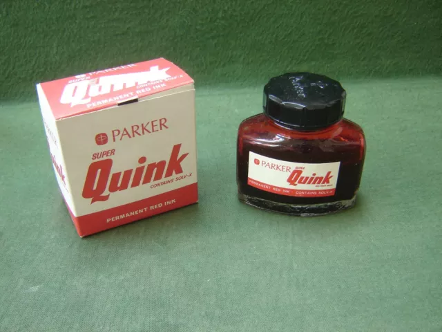 Vintage Parker Super Quink Solv-X Red Permanent Ink 2fl Oz Bottle & Original Box