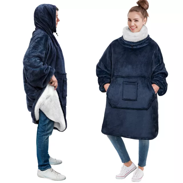 Oversized Wearable Blanket Hoodie Sweatshirt Comfy Sherpa Pullover with Pocket