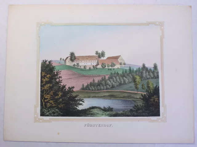 kolor. Lithografie Fürstenhof Poenicke Schlösser &. Rittergüter um 1855 Sachsen 2