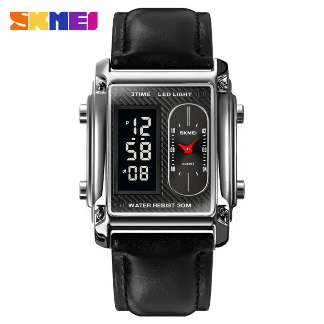 SKMEI Reloj Para Hombre Esfera Rectangular Lujo Marca Relojes Digitales Cuero Reloj Deportivo