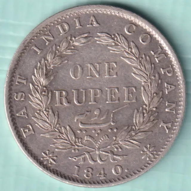 British India 1840 Victoria Queen Continuos Legend One Rupee Rare Silver Coin