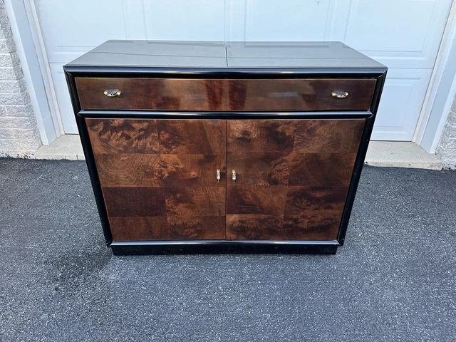 Henredon Burl Wood Black Lacquered Scene Three Collection Server Cabinet