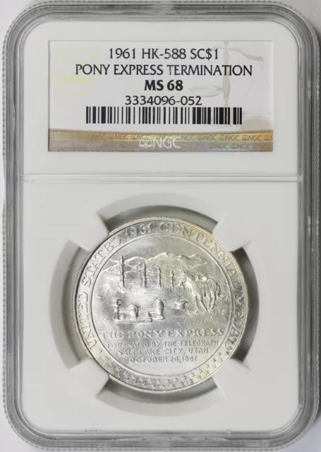 1961 HK-588 Pony Express Termination So-Called Silver Dollar SC$1 MS 68 NGC