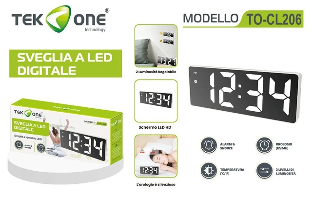 Sveglia Elettronica Digitale LCD Con Grande Schermo, Orologio Da Parete Termometro Indicatore Di Umidita Nero 9905 88425409