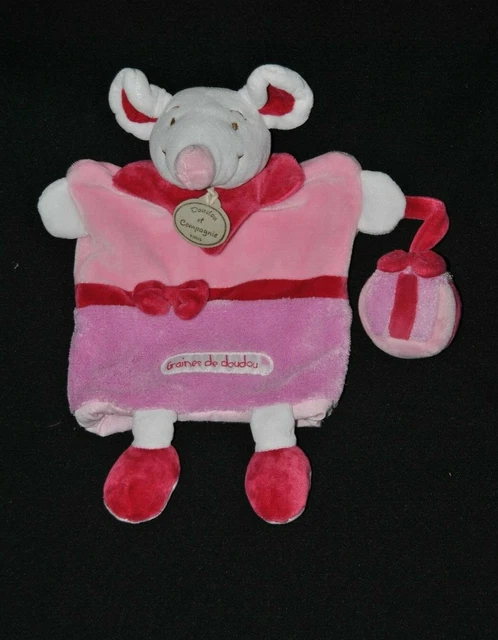 Peluche marionnette souris rose mauve graine de DOUDOU ET COMPAGNIE grelot TTBE
